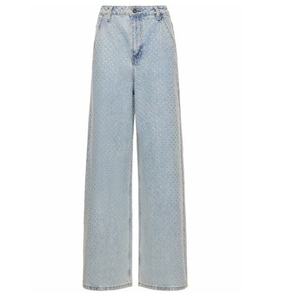 Self-Portrait Embellished Rhinestone-Studded Wide-Leg Jeans - Picture 3 of 9